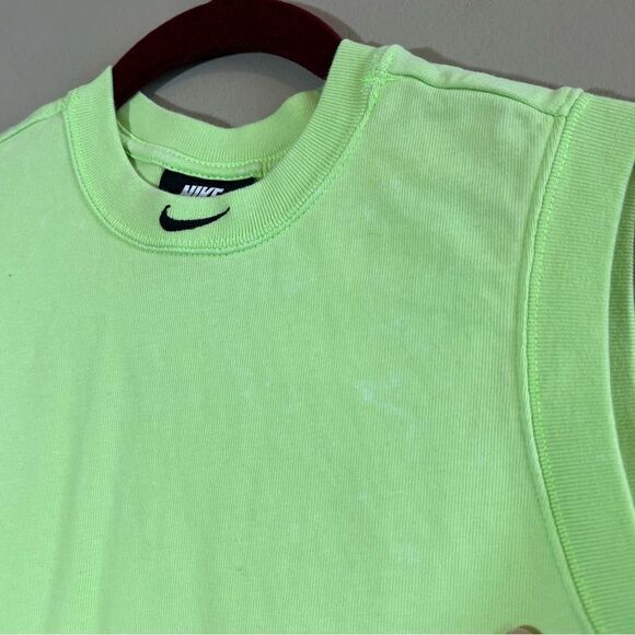 NIKE Neon Green Cropoed Lightweight Hoodie & Matching Tank Top Small Acid Wash - Picture 8 of 15